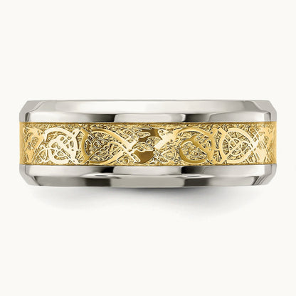 Polished with Yellow IP-plated Inlay Design Band, 8mm, Stainless Steel