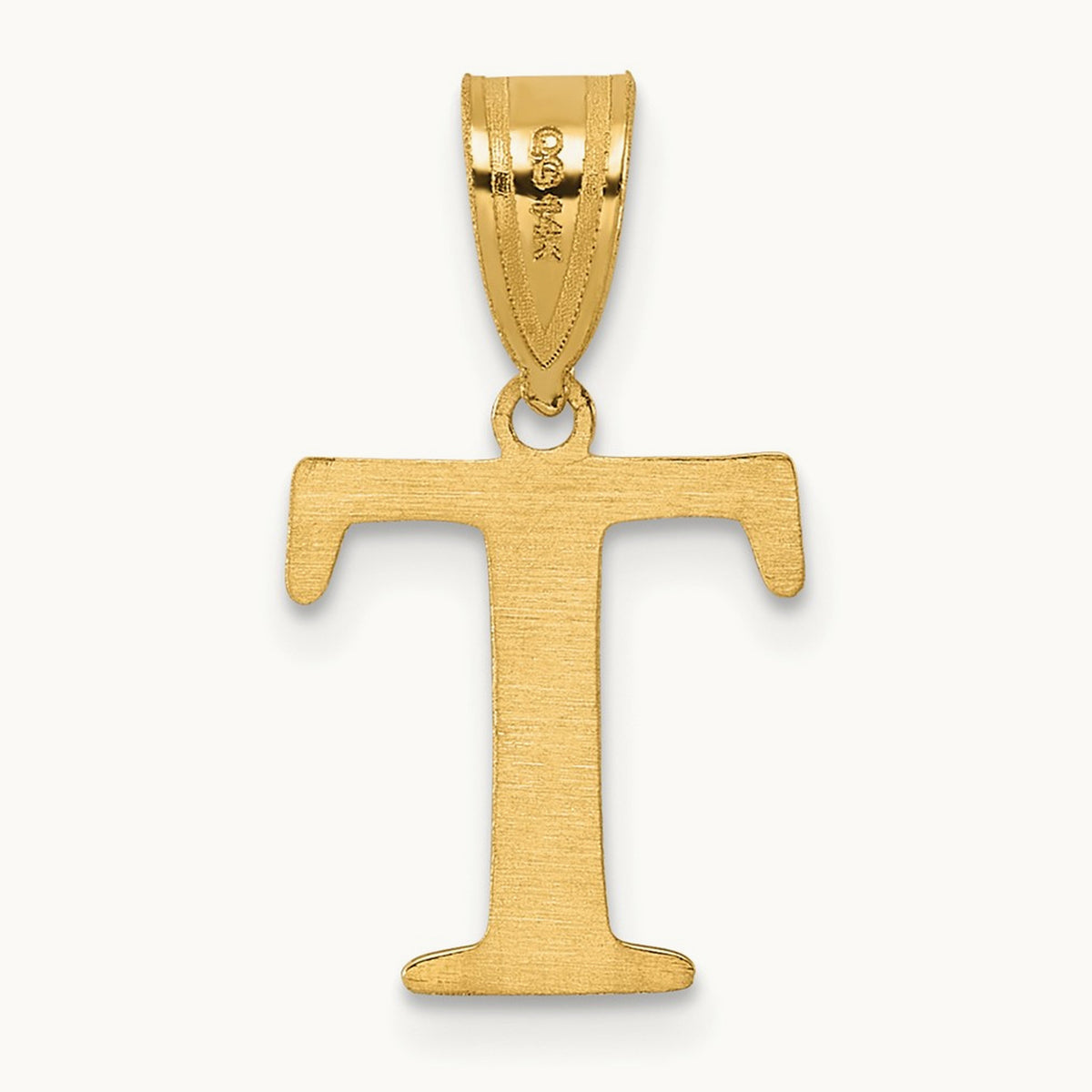 Polished Etched Letter T Initial Pendant, 14K