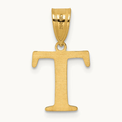 Polished Etched Letter T Initial Pendant, 14K