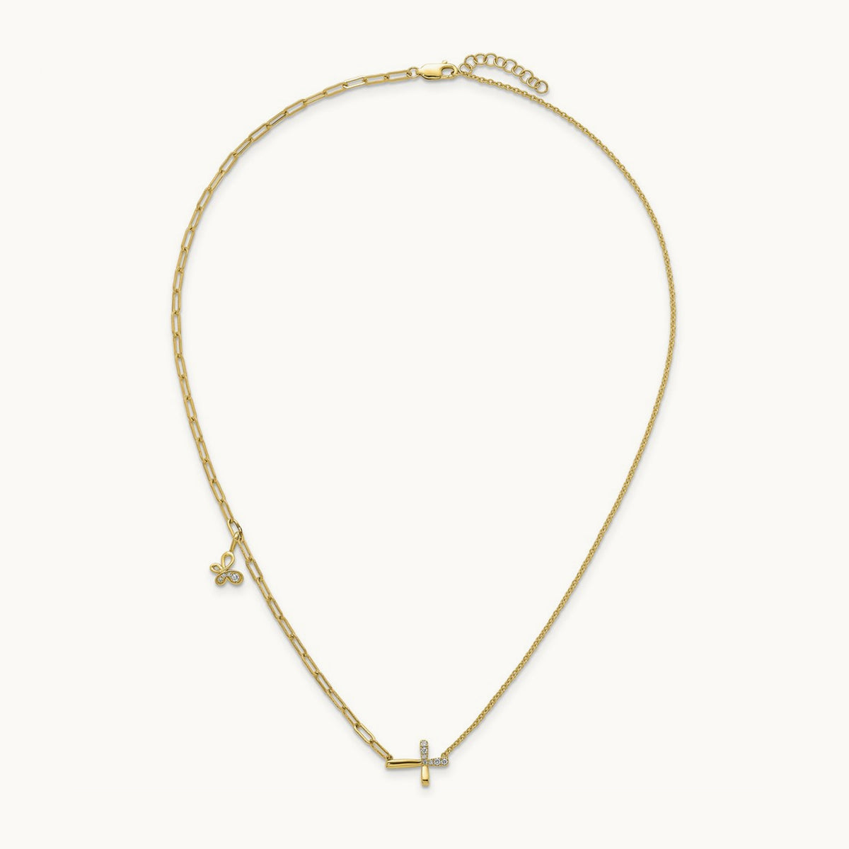 Cross & Butterfly Necklace, 0.10 ct tw Lab-Grown Diamond