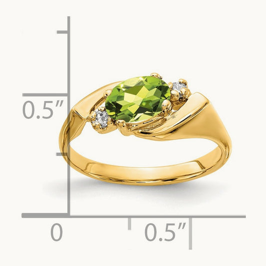 7x5mm Oval Peridot Checker AA Diamond ring, 14K