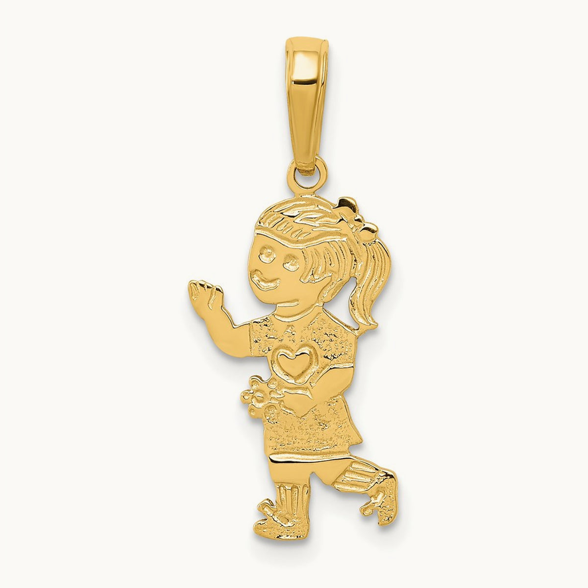 Little Girl Walking with Flowers Pendant, 14K