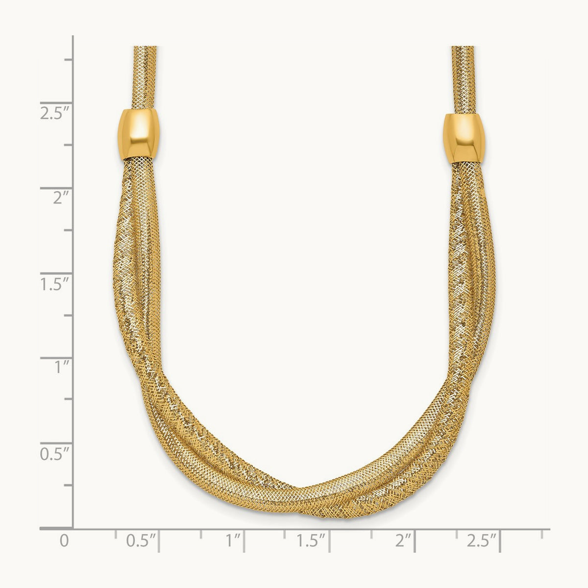 Polished 18in Twisted with Beads Flexible Mesh Necklace, 14K