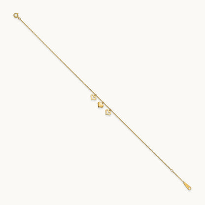 3 Hearts 10inch Plus 1 inch Extension Anklet, 14K