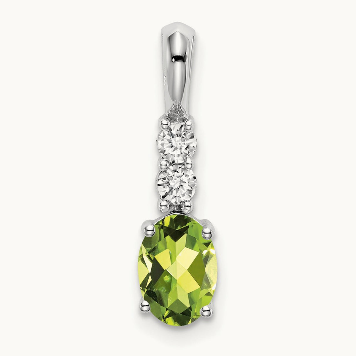 Oval Peridot and Diamond Pendant — 14K White Gold