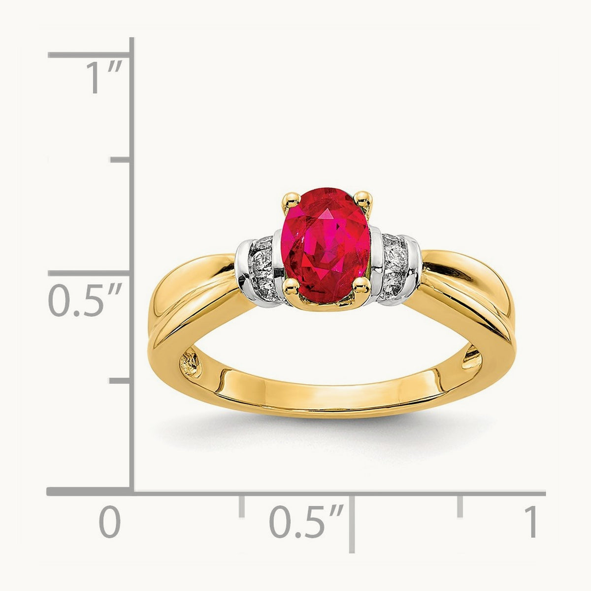 14K and Oval Rhodium Diamond and Oval Ruby Ring