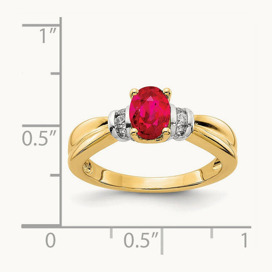 14K and Oval Rhodium Diamond and Oval Ruby Ring