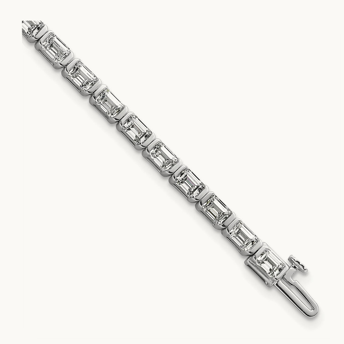 Emerald Bezel Tennis Bracelet, 7.50 ct tw Lab-Grown Diamond — 14K White Gold