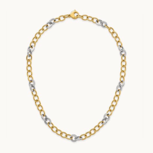 Polished Fancy Circle Chain Necklace, 9.75mm, 14K Two-tone