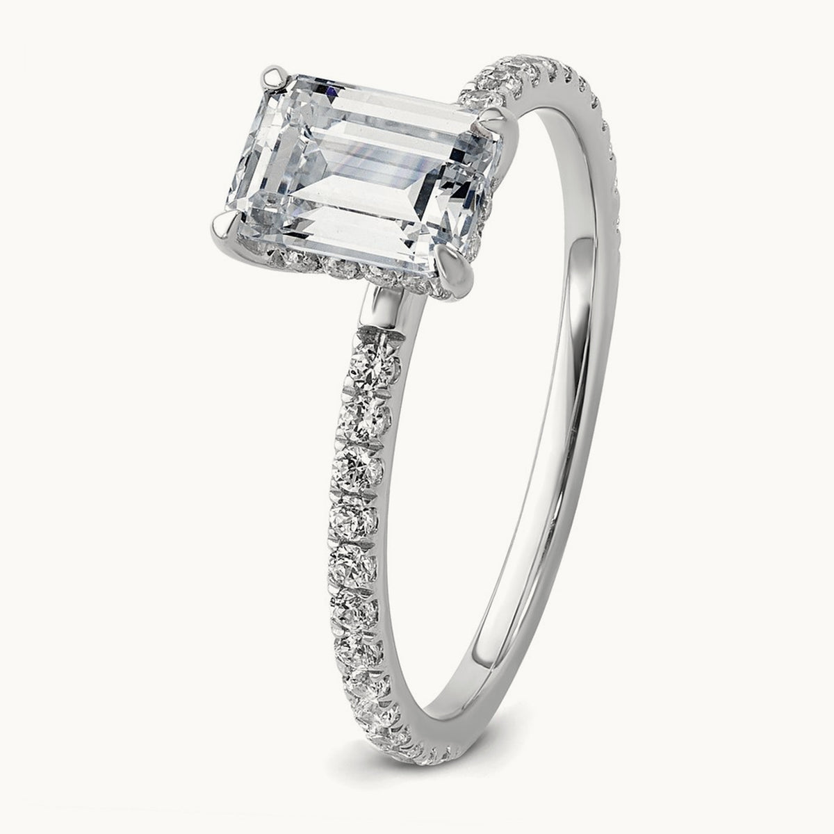 Emerald Solitaire Engagement Ring, 1.25-2.25 ct tw Lab-Grown Diamond — 14K White Gold, 7