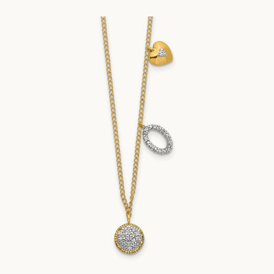 Diamond Two Circle and Heart 18 inch Necklace, 14K