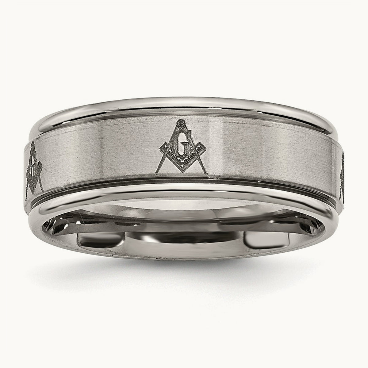 Brushed & Polished Masonic Laser Design Ridged Edge Band — photo set