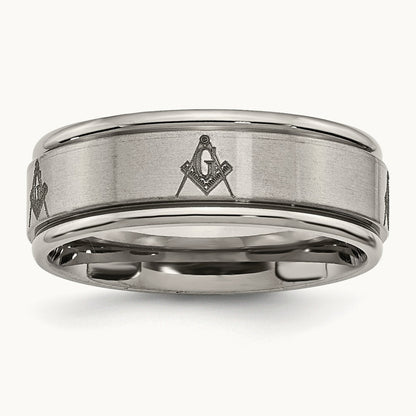 Brushed & Polished Masonic Laser Design Ridged Edge Band — photo set