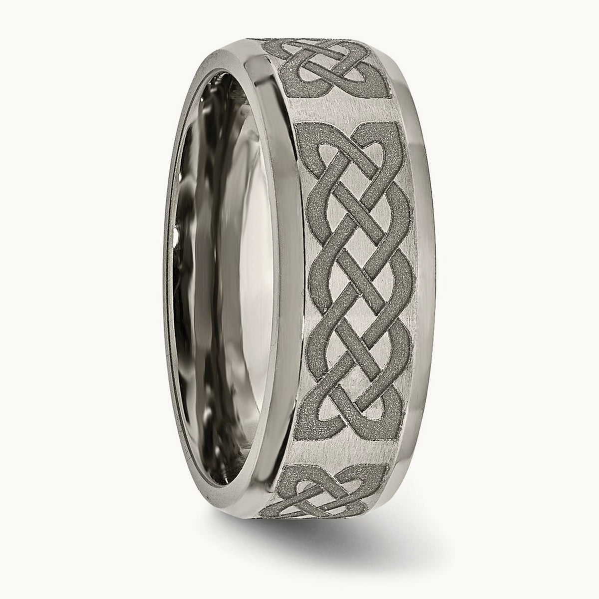 Brushed & Polished Celtic Laser Design Beveled Edge Band — photo set