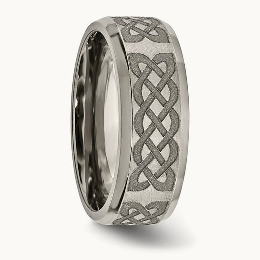 Brushed & Polished Celtic Laser Design Beveled Edge Band — photo set