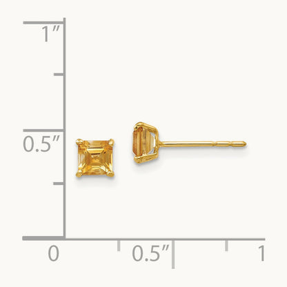 Madi K Citrine Square Post Earrings, 4mm, 14K