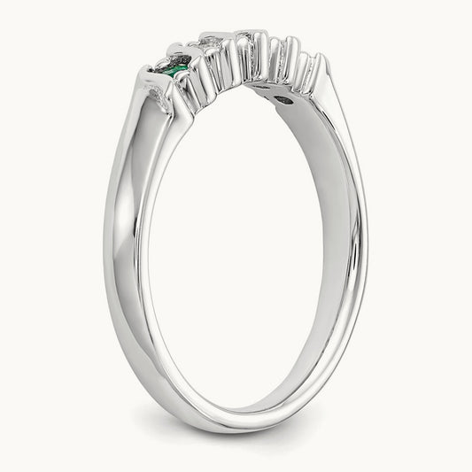 Diamond with Emerald Band — 14K White Gold, 0.09 ct, 7