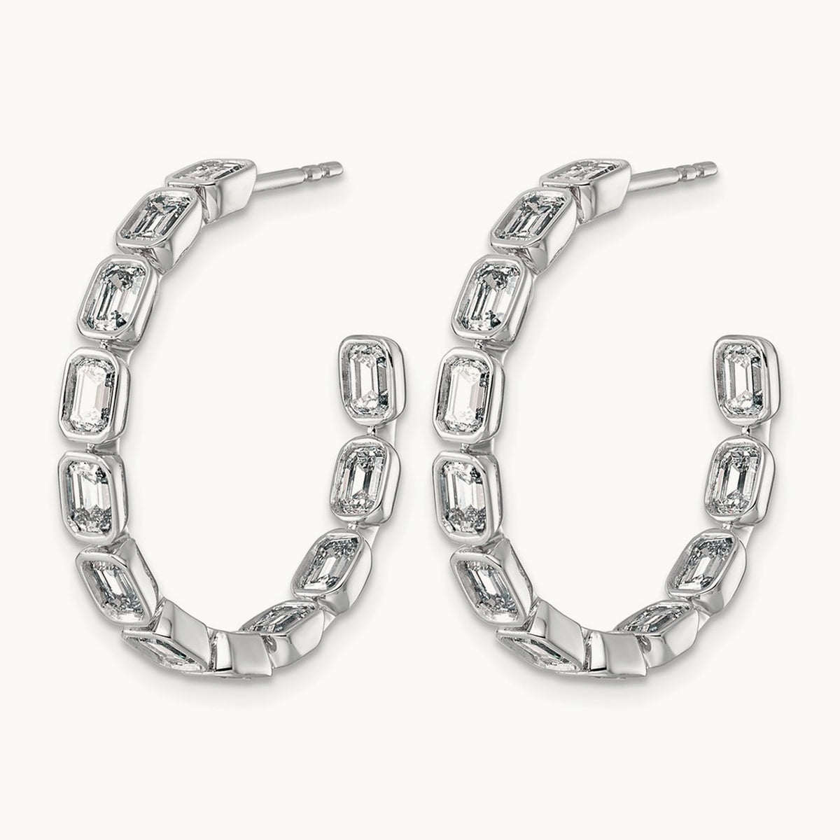 Post Emerald Hoop Earrings, 3.25-4.00 ct tw Lab-Grown Diamond