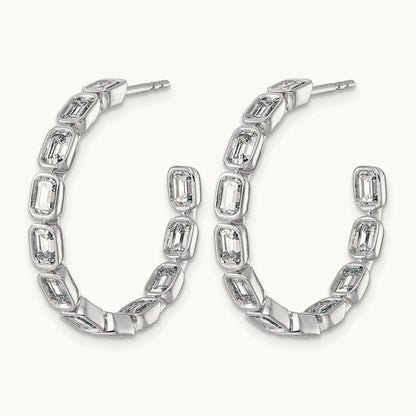 Post Emerald Hoop Earrings, 3.25-4.00 ct tw Lab-Grown Diamond
