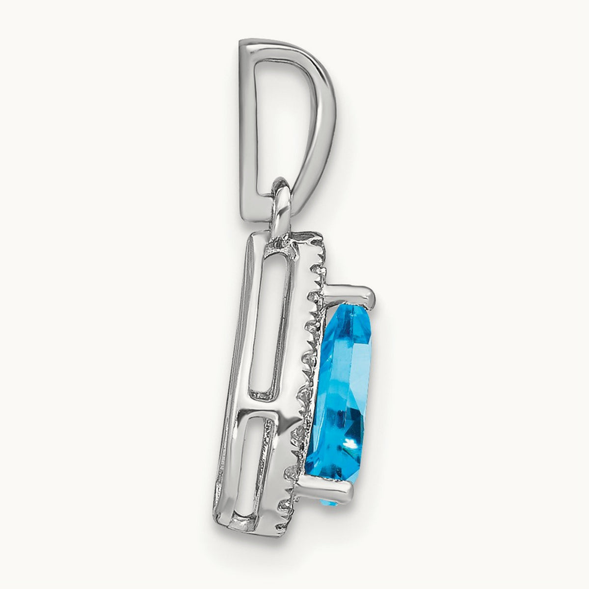 Pear Blue Topaz and Diamond Halo Pendant, 14K White Gold