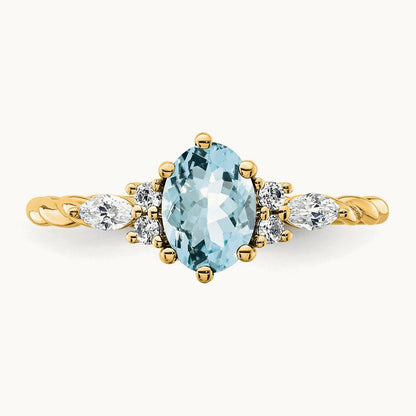 Polished Diamond and Aquamarine Twisted Ring, 14K