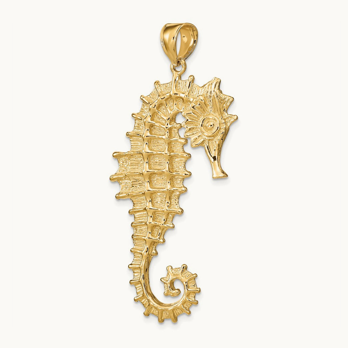 Textured 3-D Seahorse Charm, 14K