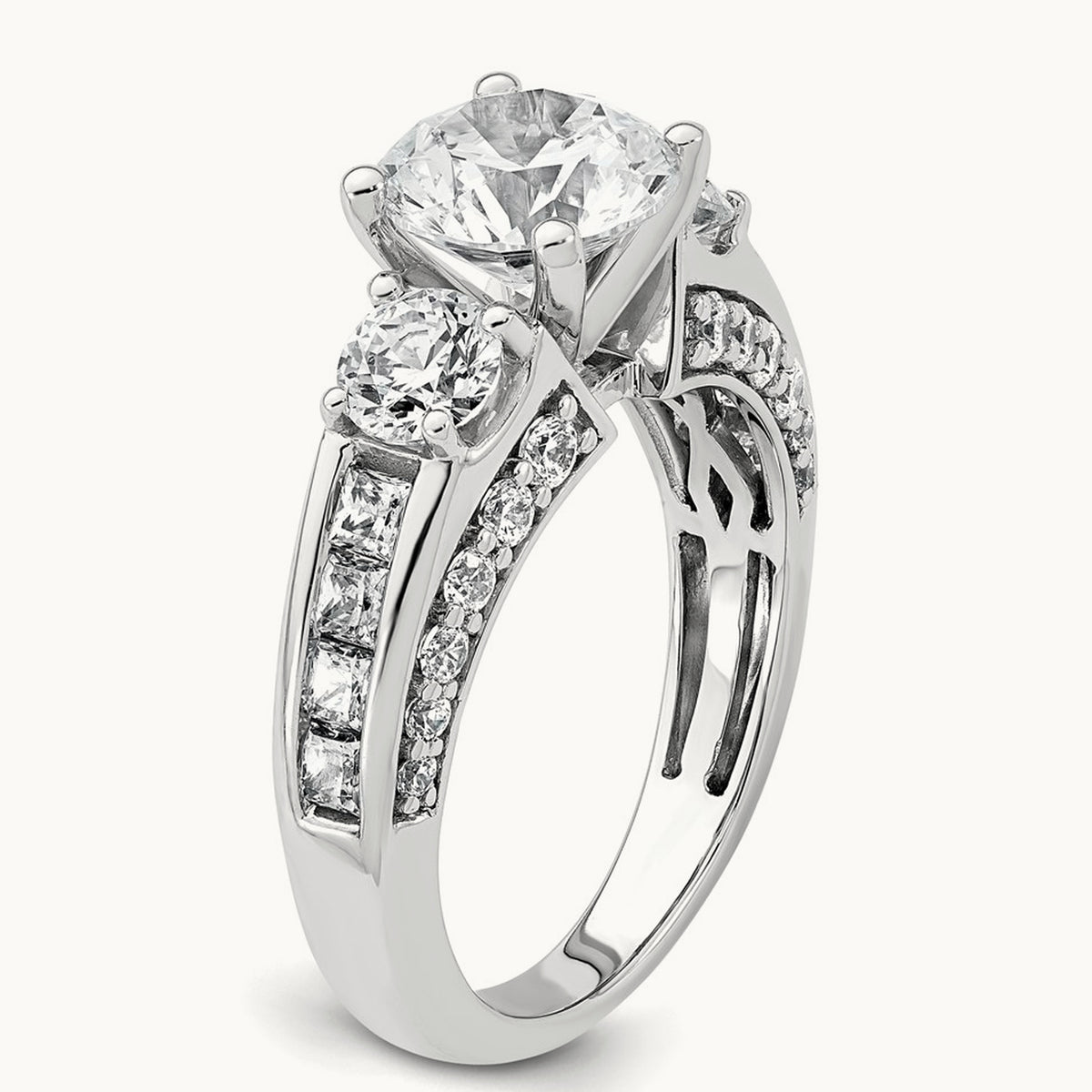 Round 3 Stone Engagement Ring, 3.75 ct tw Lab-Grown Diamond — 14K White Gold