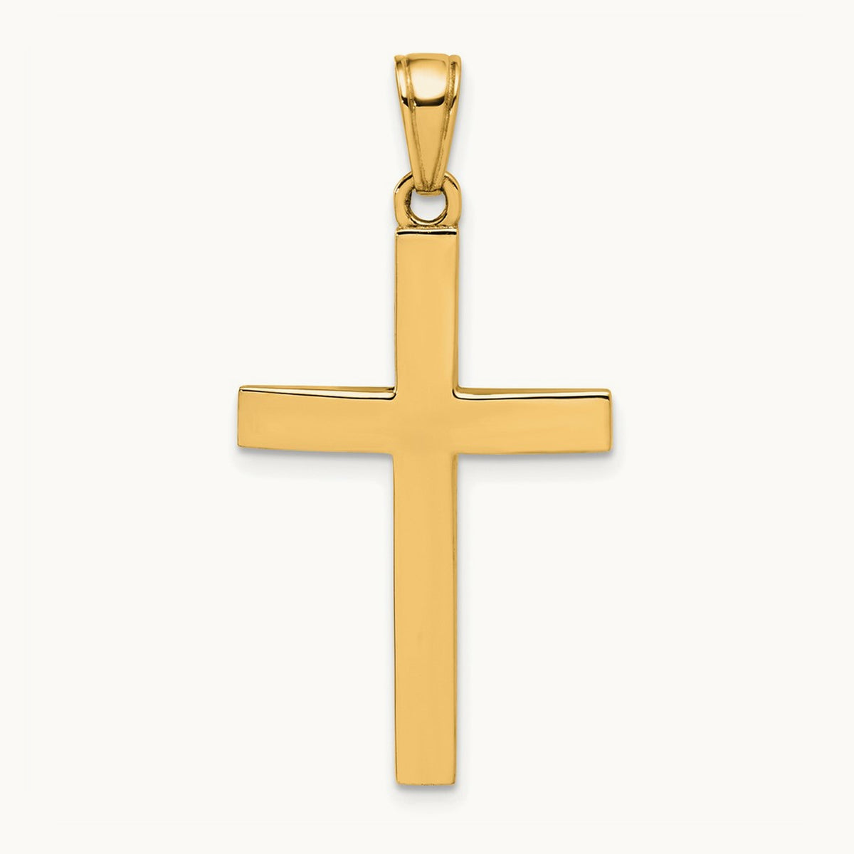 Polished Beveled Cross Charm — 14K Yellow Gold
