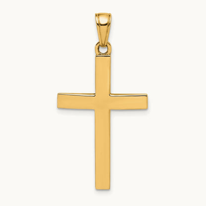 Polished Beveled Cross Charm — 14K Yellow Gold