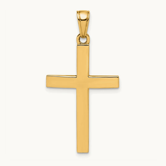 Polished Beveled Cross Charm — 14K Yellow Gold