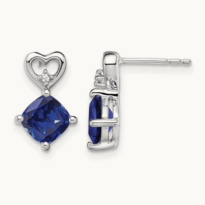 Created Sapphire and Diamond Heart Earrings, 14K White Gold