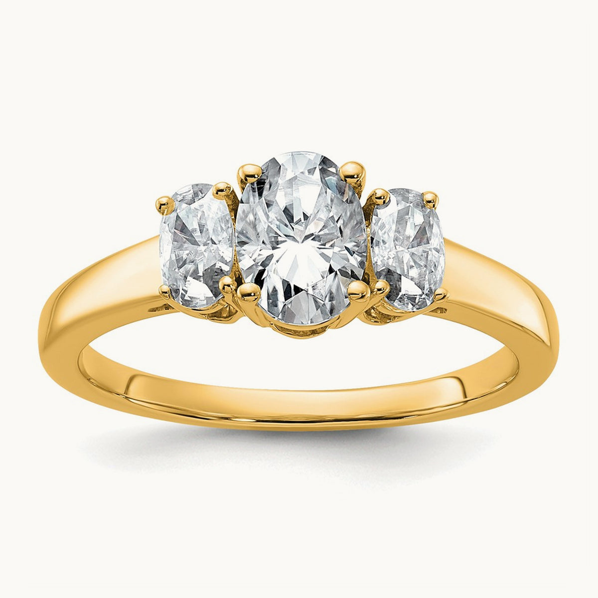 Oval 3 Stone Engagement Ring, 1.25-3.50 ct tw Lab-Grown Diamond — 1 1/3 ct, 14K Yellow Gold