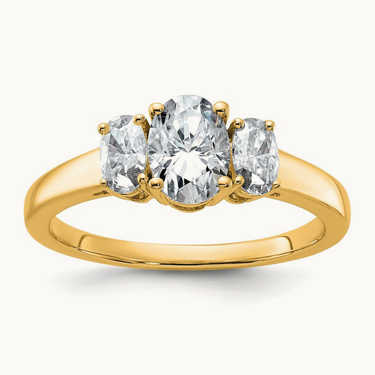 Oval 3 Stone Engagement Ring, 1.25-3.50 ct tw Lab-Grown Diamond — 1 1/3 ct, 14K Yellow Gold