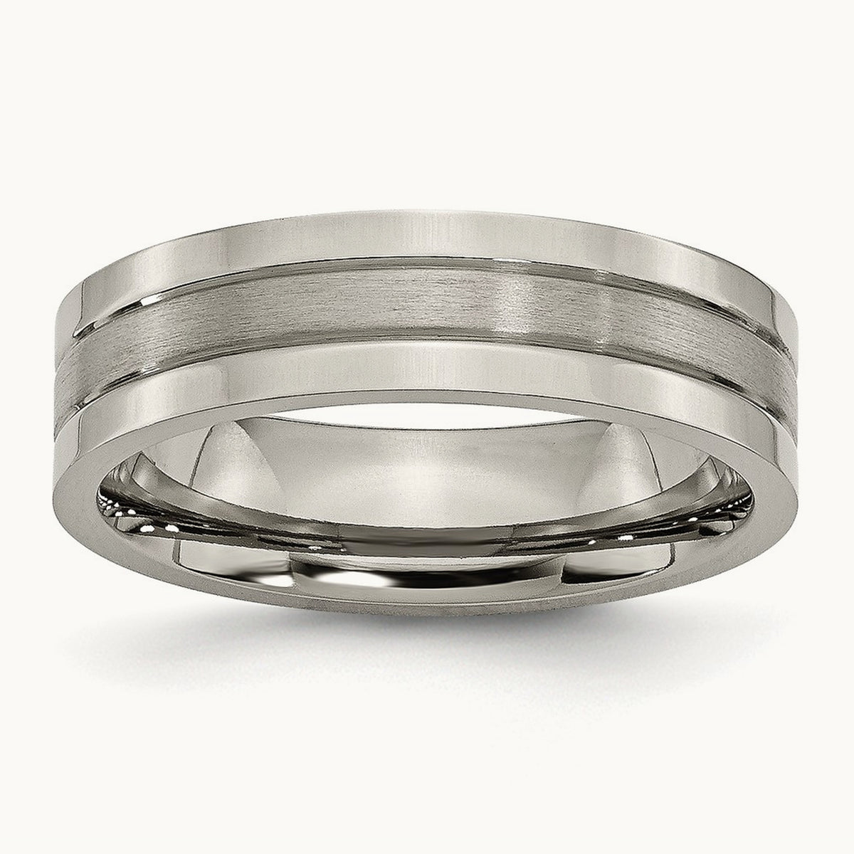 Brushed and Polished Grooved Band, 6mm, Titanium