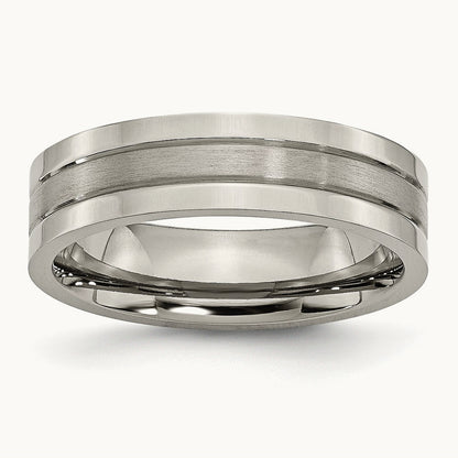 Brushed and Polished Grooved Band, 6mm, Titanium