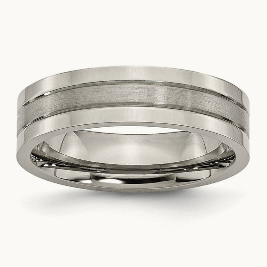Brushed and Polished Grooved Band, 6mm, Titanium