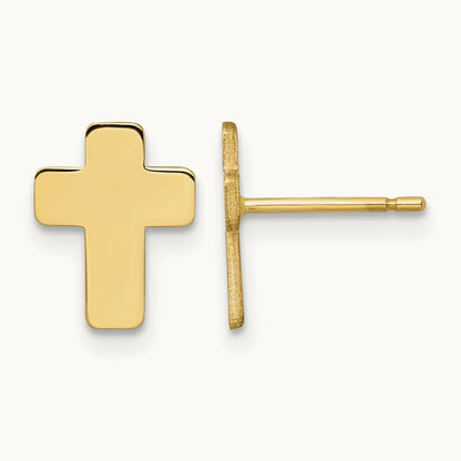 Polished Cross Post Earrings — 14K Yellow Gold