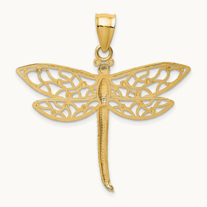 Diamond-cut Dragonfly Pendant — 14K Yellow Gold