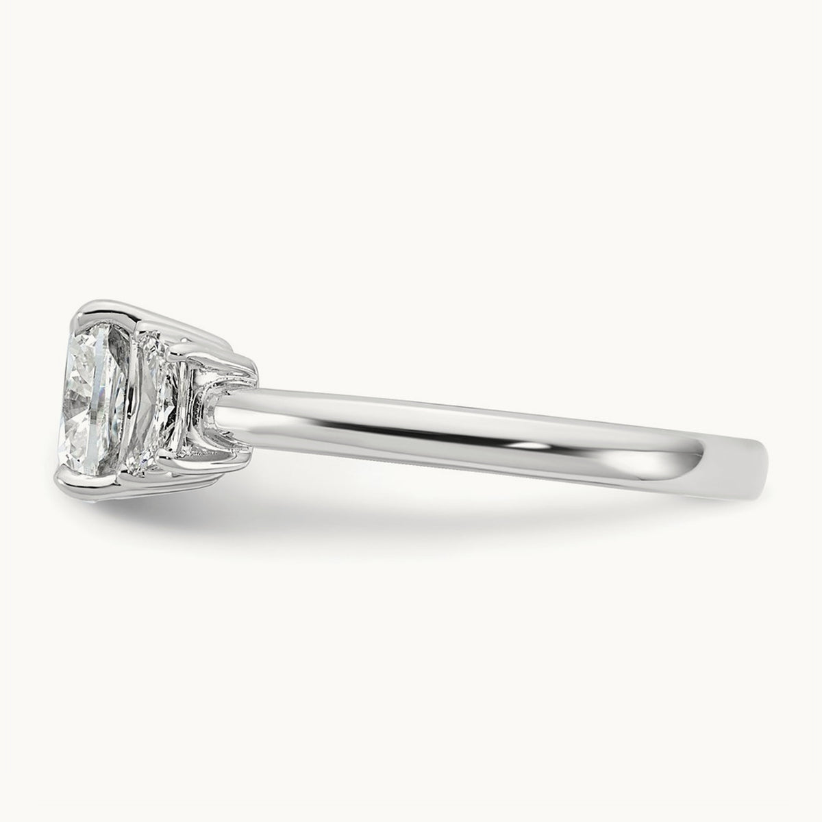 Cushion & 1/2 Moon Engagement Ring — 14K White Gold, 1 7/8 ct, 7