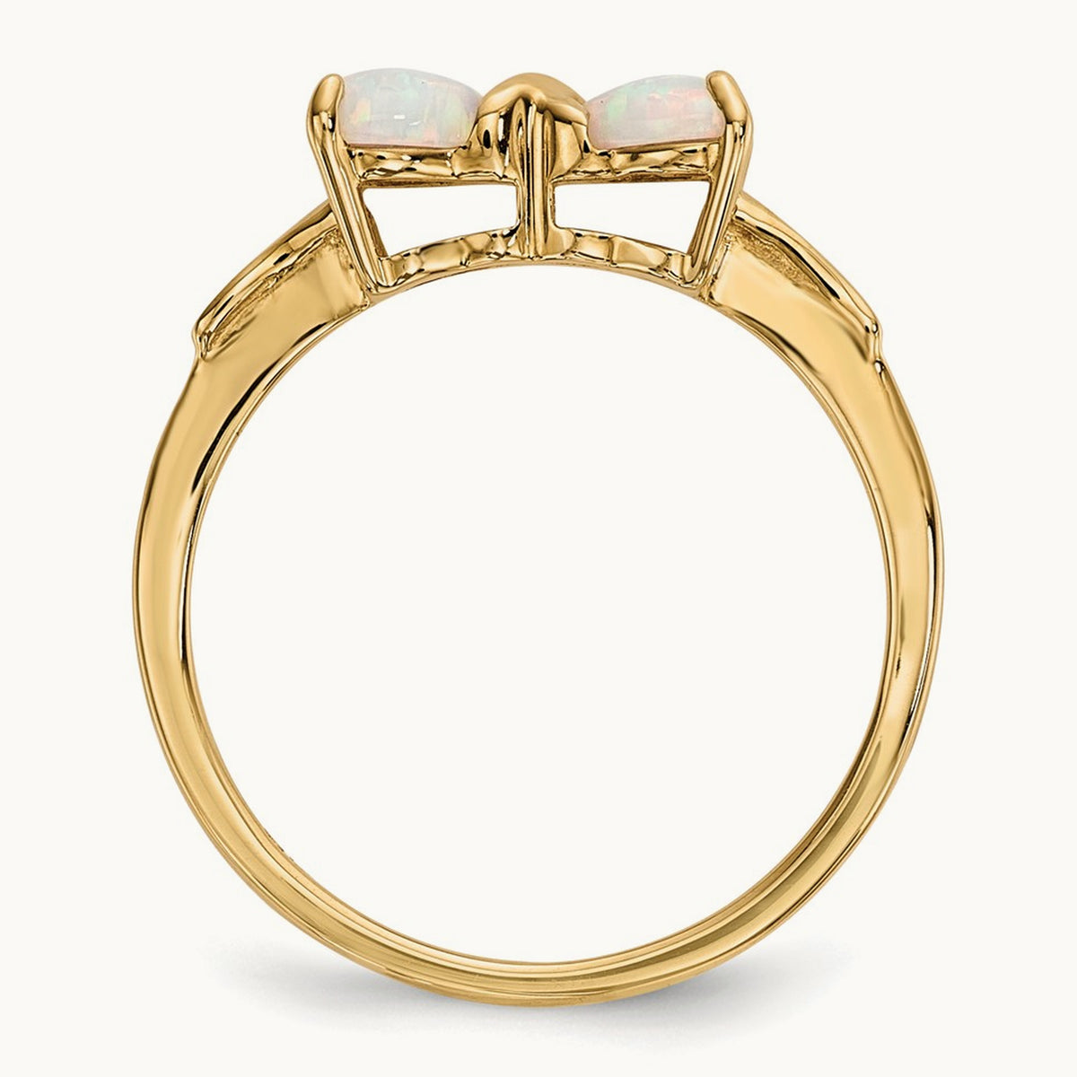 Polished Created Opal Bow Ring, 14K Gold