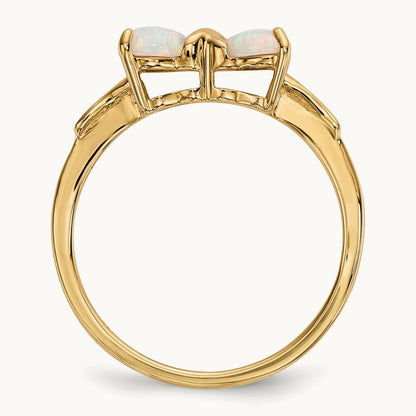Polished Created Opal Bow Ring, 14K Gold