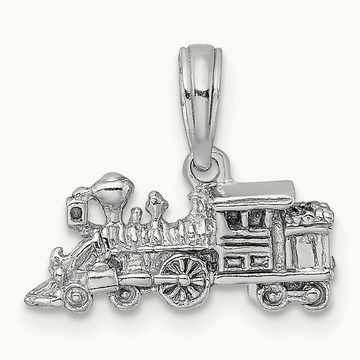 3-D Miniature Train Charm — 14K White Gold, 7.25mm