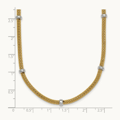 Polished Fancy Mesh With Bead Necklace, 14K Two-tone