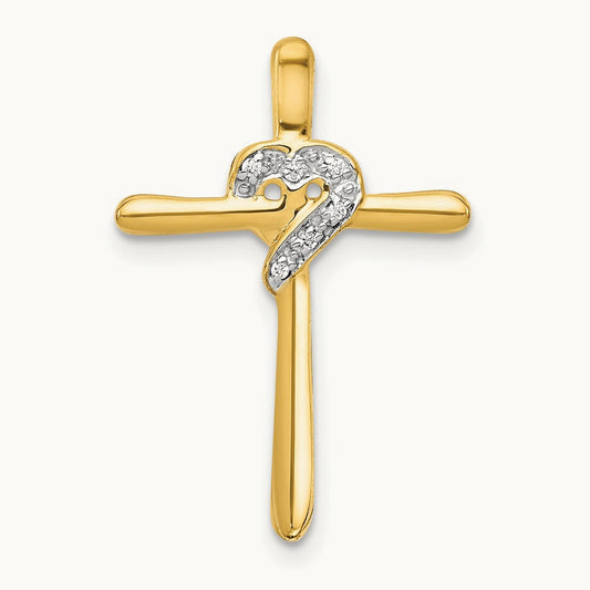 .02ct. Diamond Heart Cross Chain Slide, 14K