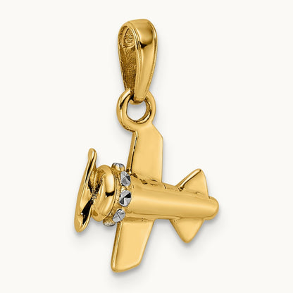 w/ White Rhodium 3D Diamond-cut Airplane Pendant, 14K