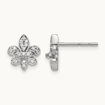 Diamond Fleur de Lis Post Earrings — 14K White Gold
