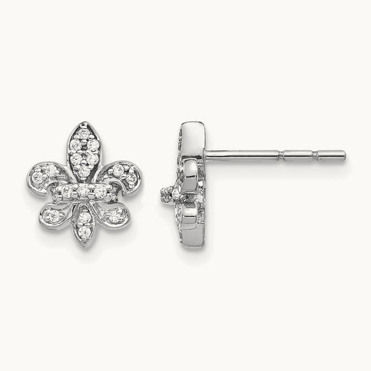 Diamond Fleur de Lis Post Earrings — 14K White Gold