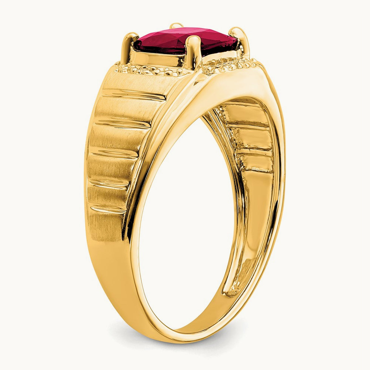 Cushion Created Ruby and Diamond Mens Ring — photo set