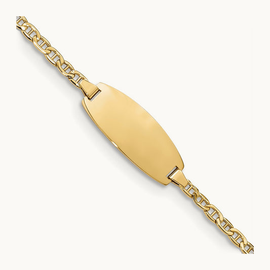 Semi-Solid Oval Anchor ID Bracelet — 14K Yellow Gold