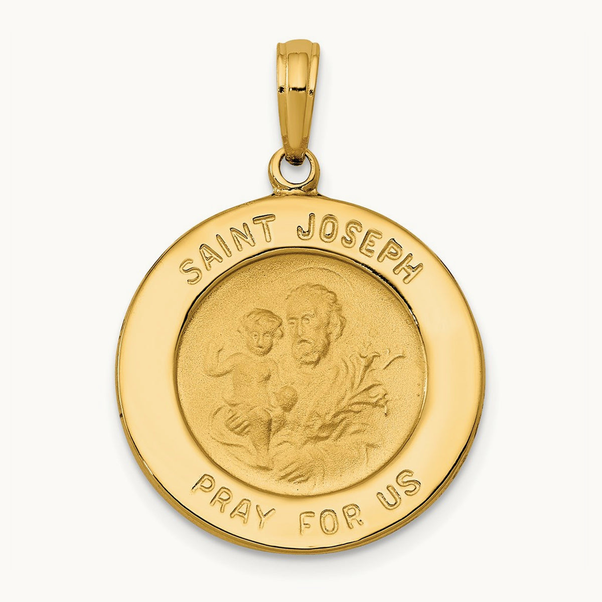 Saint Joseph Medal Pendant Polished and Satin-Solid, 14K